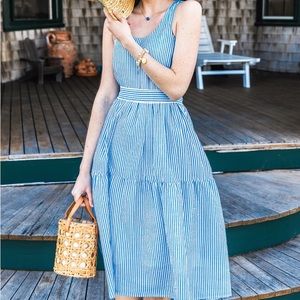 NWT! KJP Kiel James Patrick Cape Bay seersucker midi dress with sash, small